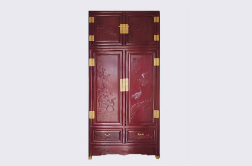 乐昌高端中式家居装修深红色纯实木衣柜